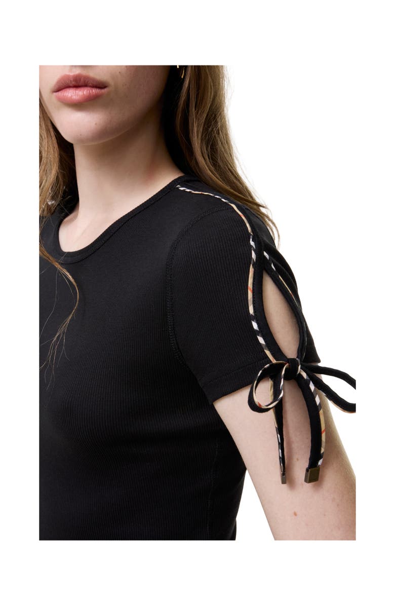 Burberry Cropped Tie-sleeve Cotton T-shirt, Alternate, color, Black