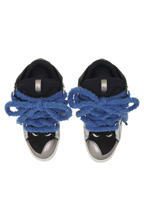 Lanvin Curb Metallic Leather Sneakers With Mesh Laces Shoes In Silver