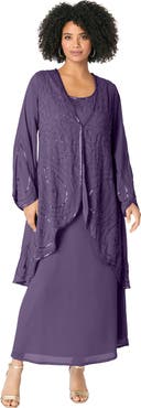 Roaman's Plus-Size 2 Piece Long Sleeve Beaded Georgette Gown Set With Detachable Jacket