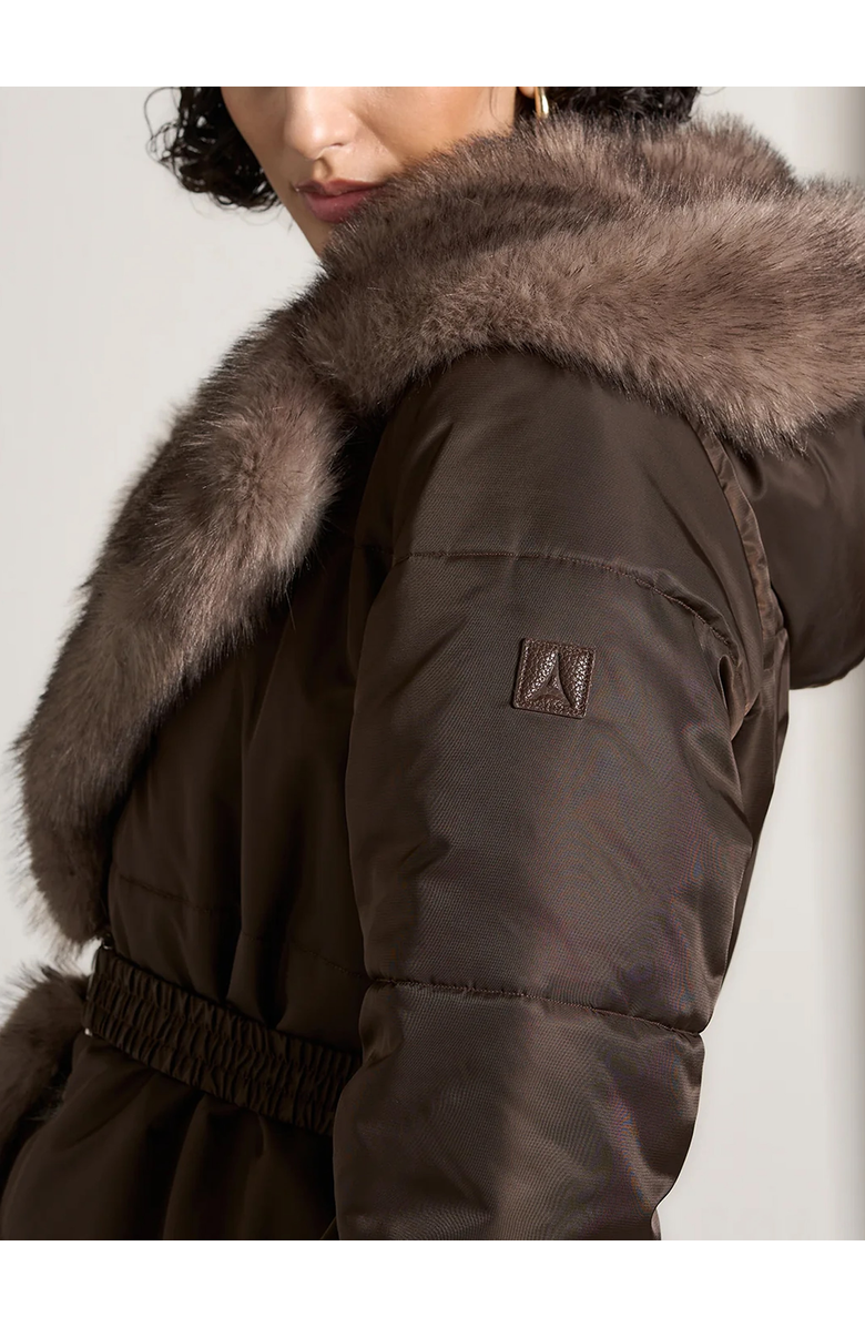 Manière De Voir Alima Fur Longline Belted Coat, Alternate, color, Brown