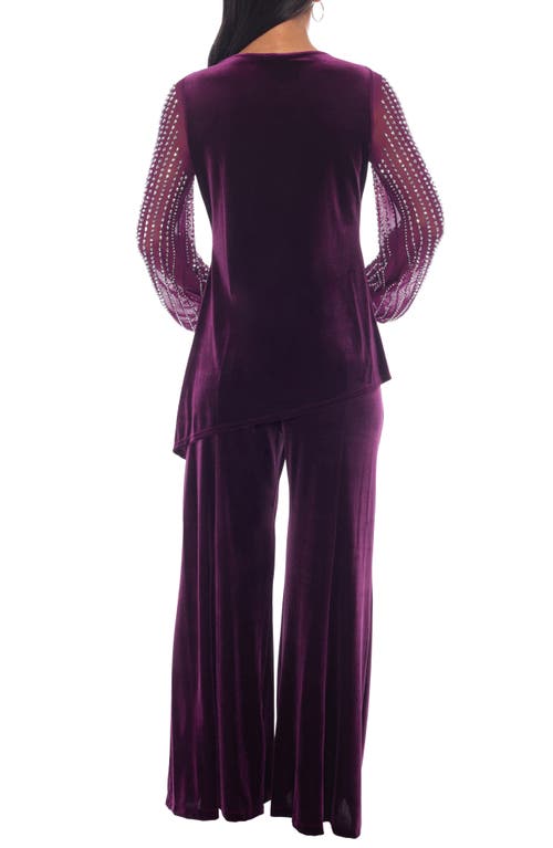 Marina Velvet Embellished Sleeve Top & Flare Pants Set In Purple
