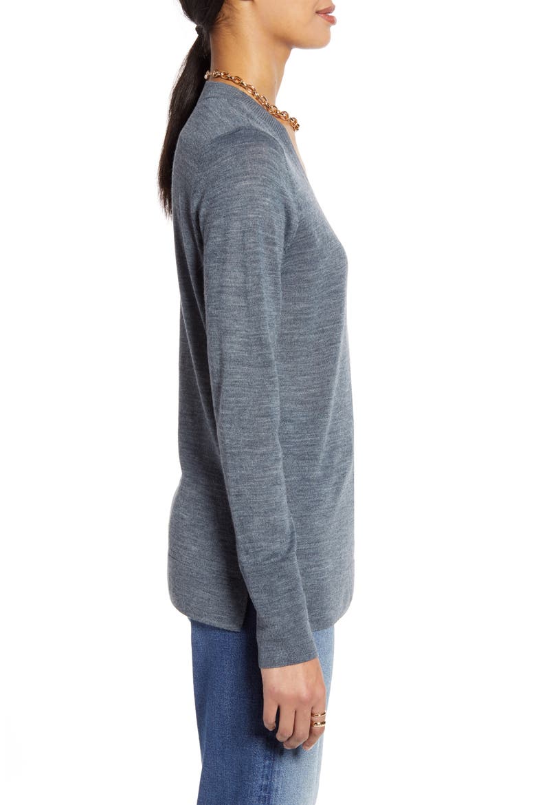 V-Neck Merino Wool Blend Sweater, Alternate, color, GREY HEATHER