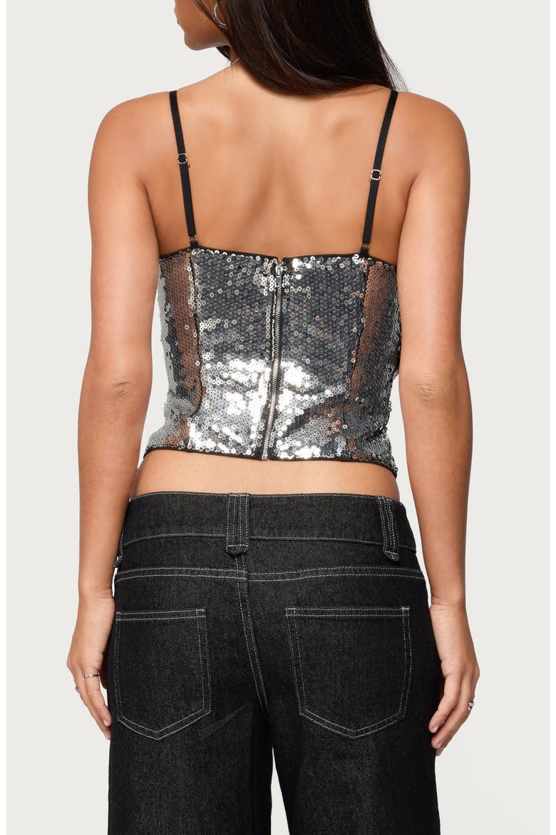 Rokko Sequin Keyhole Crop Camisole, Alternate, color, SILVER