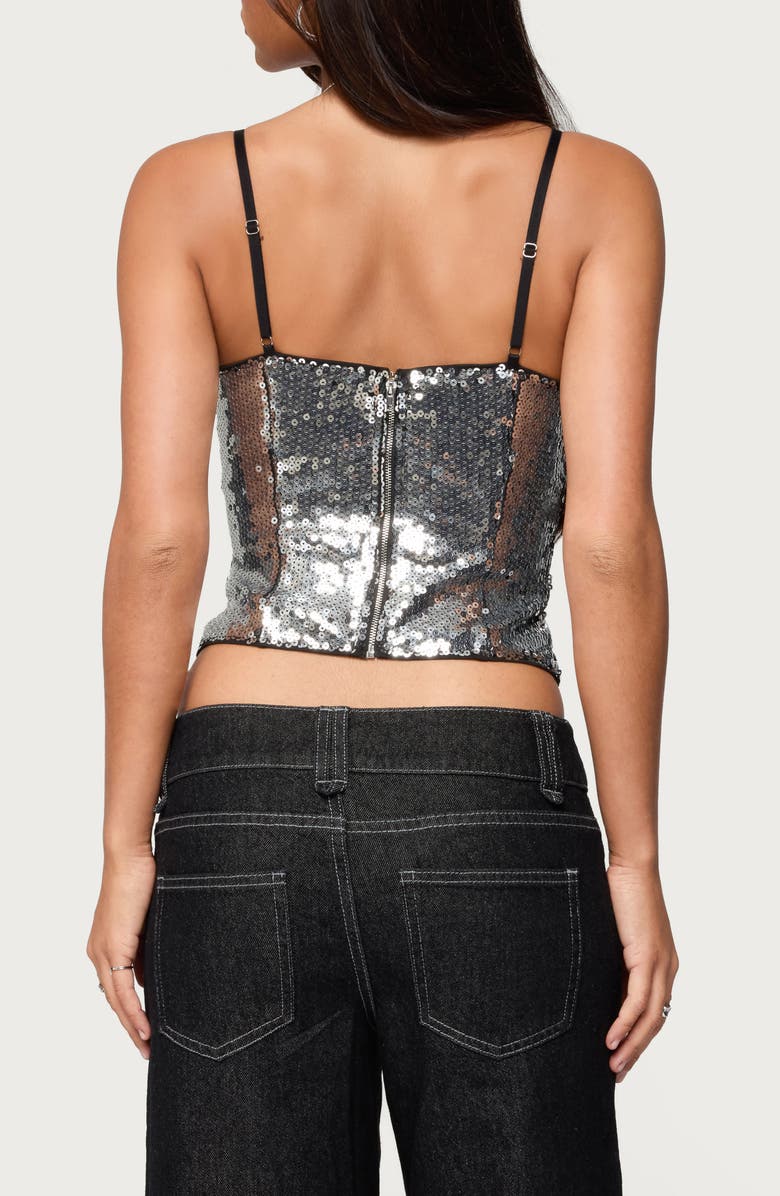 EDIKTED Rokko Sequin Keyhole Crop Camisole, Alternate, color, Silver
