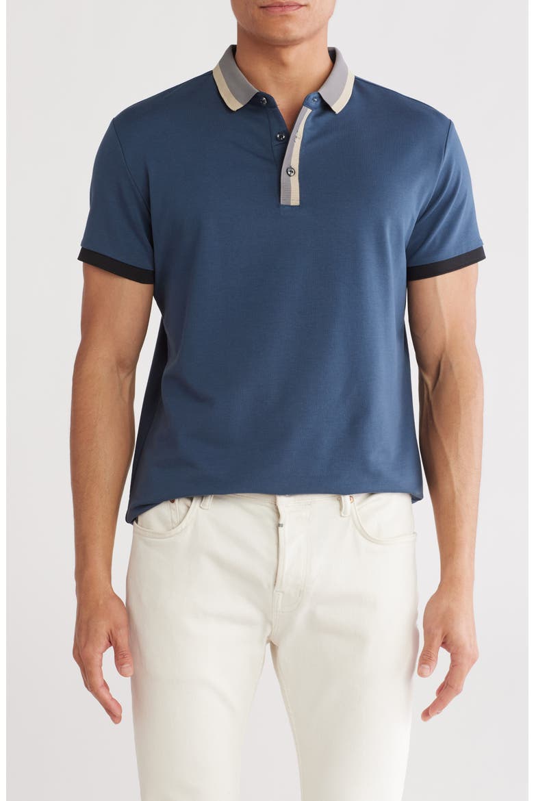 Slim Fit Stretch Cotton Knit Polo, Main, color, PETROL