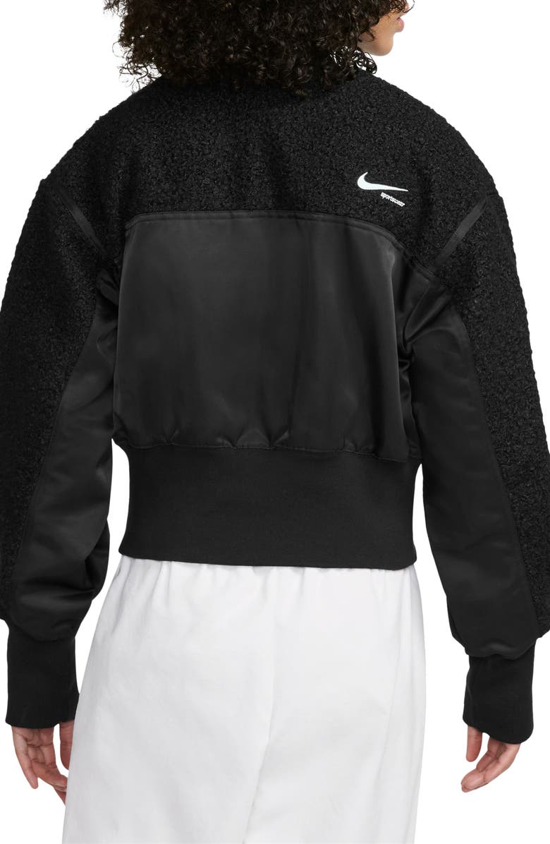 Nike Sportswear Collection High Pile Fleece Bomber Jacket, Alternate, color, Black/ Guava Ice