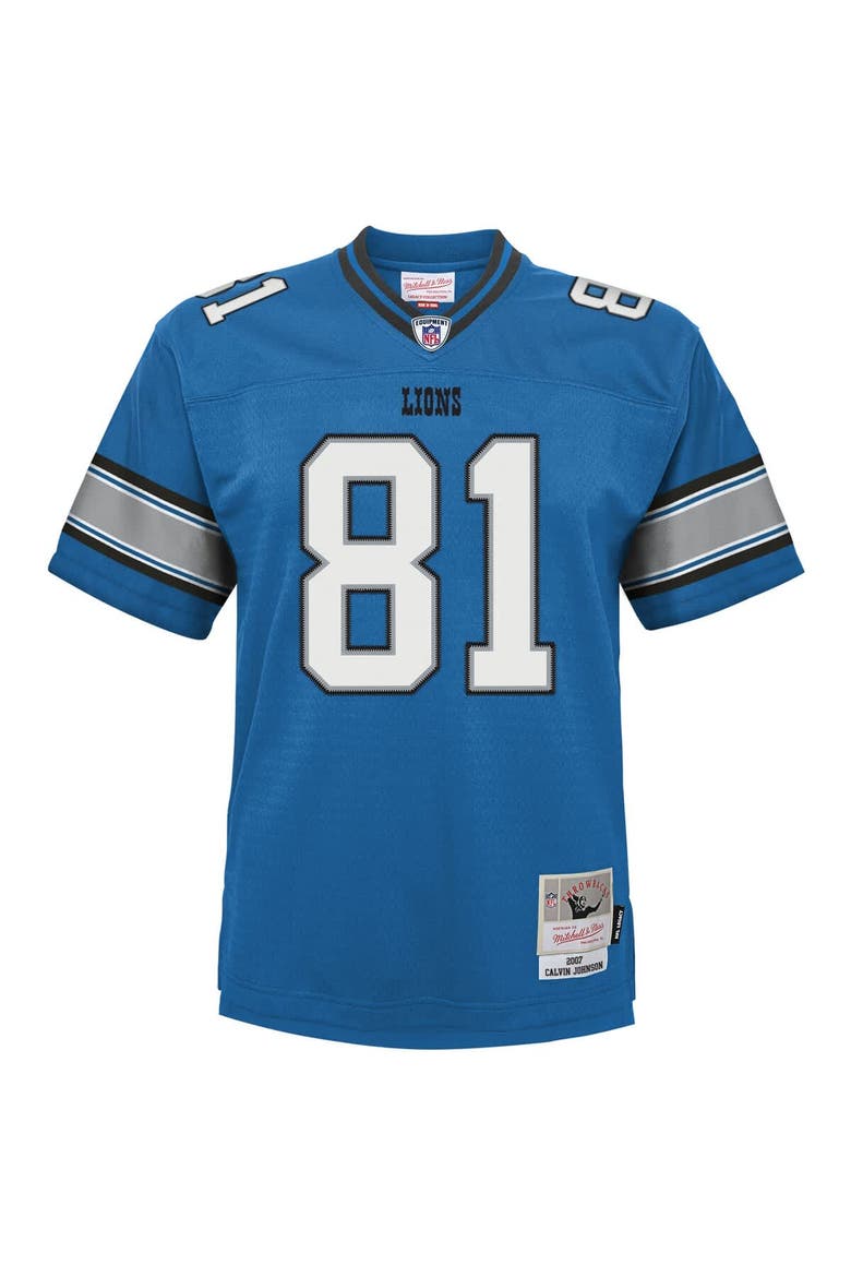Youth Mitchell & Ness Calvin Johnson Blue Detroit Lions Legacy Replica Jersey, Alternate, color, Blue