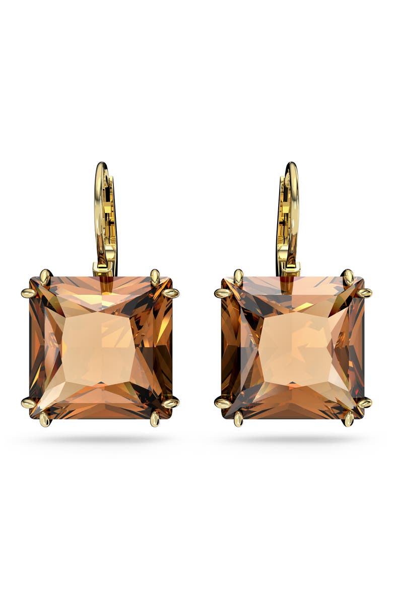 Millenia Square Crystal Drop Earrings, Main, color, BRONZE