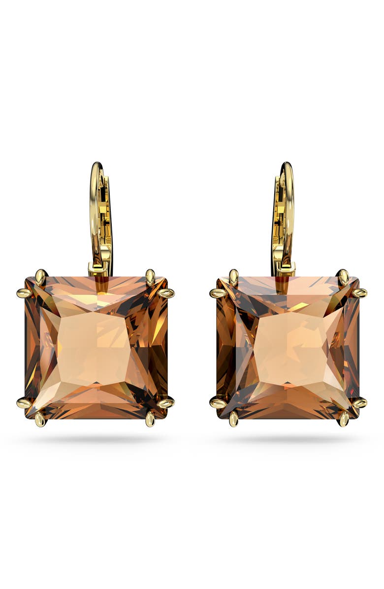 Swarovski Millenia Square Crystal Drop Earrings, Main, color, Bronze