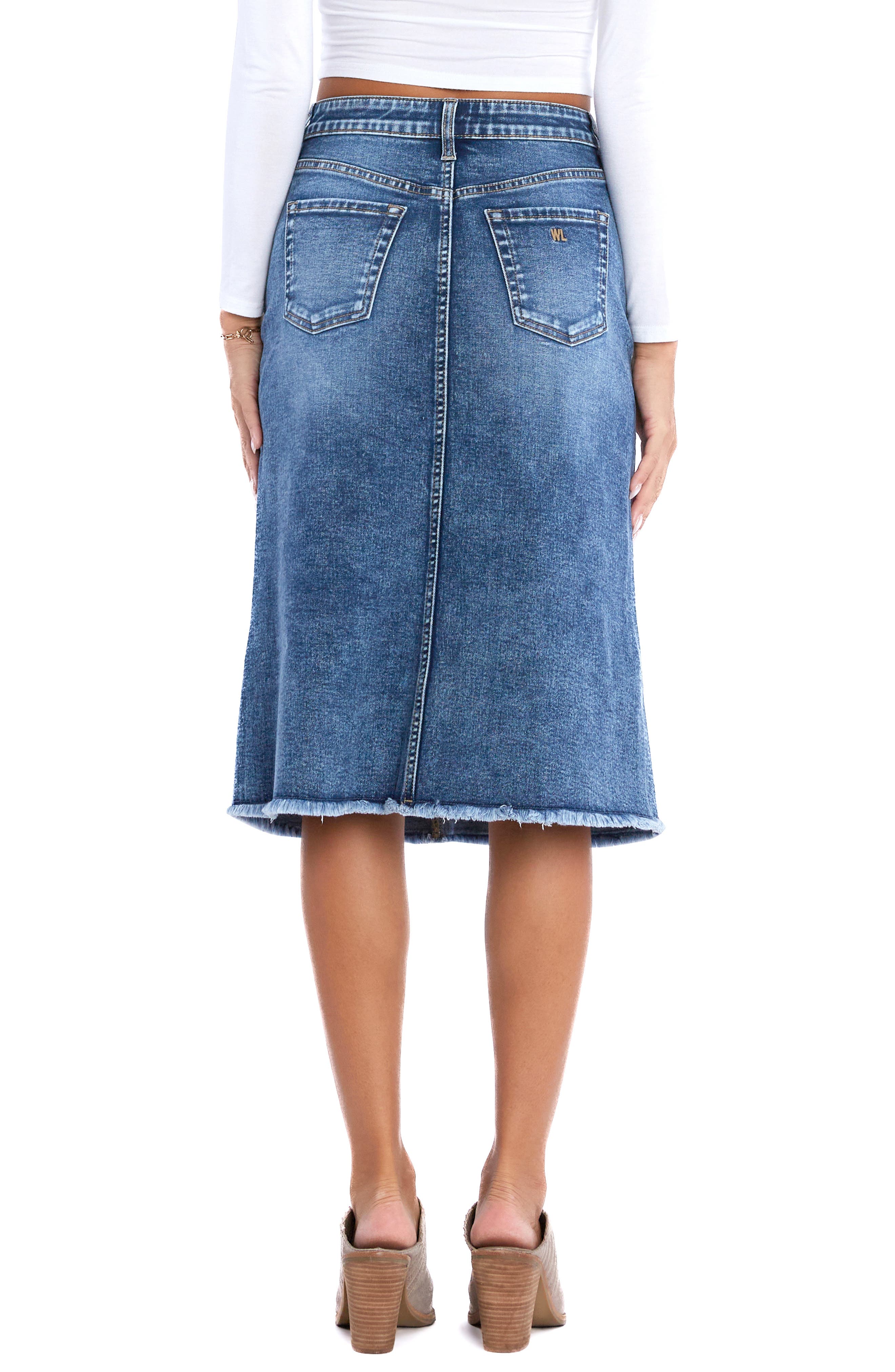 Double Front Slit Denim Midi Skirt - image 2