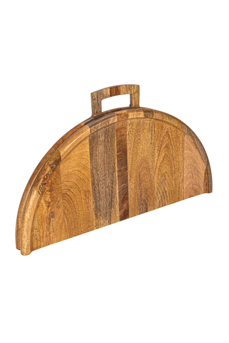 Mango Wood and Stainless Steel Folding Cheese and Serving Board with Handle and Magnets Closure, Natural and Gold, Main, color, Natural