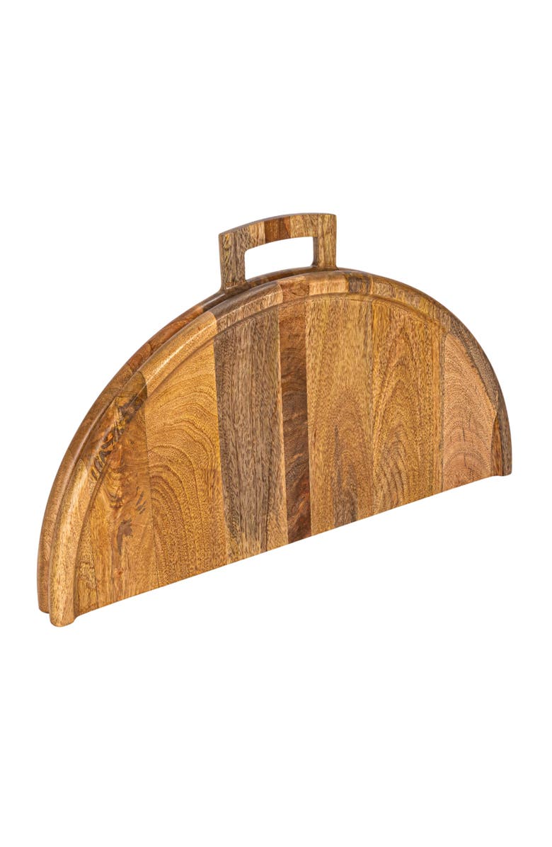 Storied Home Mango Wood and Stainless Steel Folding Cheese and Serving Board with Handle and Magnets Closure, Natural and Gold, Main, color, Natural