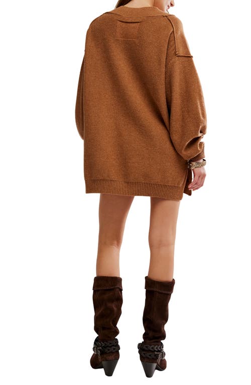 Free People Chelsea V-neck Tunic Sweater In Brown