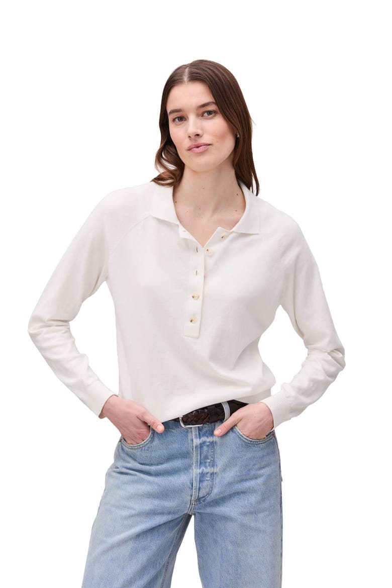 Washable Cotton Silk Henley, Main, color, Coconut Milk