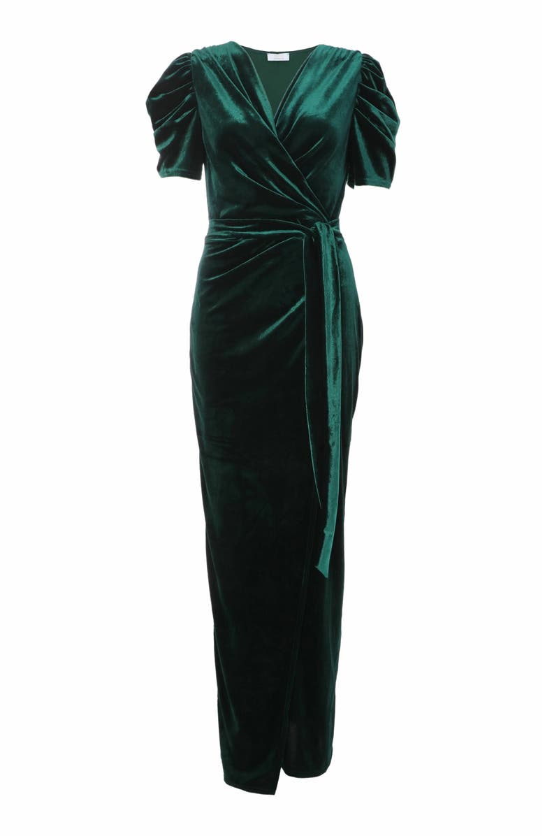 QUIZ Velvet Maxi Dress With Puff Sleeves, Alternate, color, 