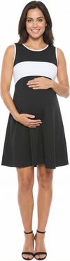 24seven Comfort Apparel Maternity Sleeveless Round Neck Knee Length Soft Flare A-Line Dress