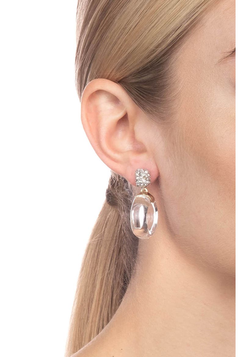 Domed Drop Circle Post Earrings, Alternate, color, CLEAR