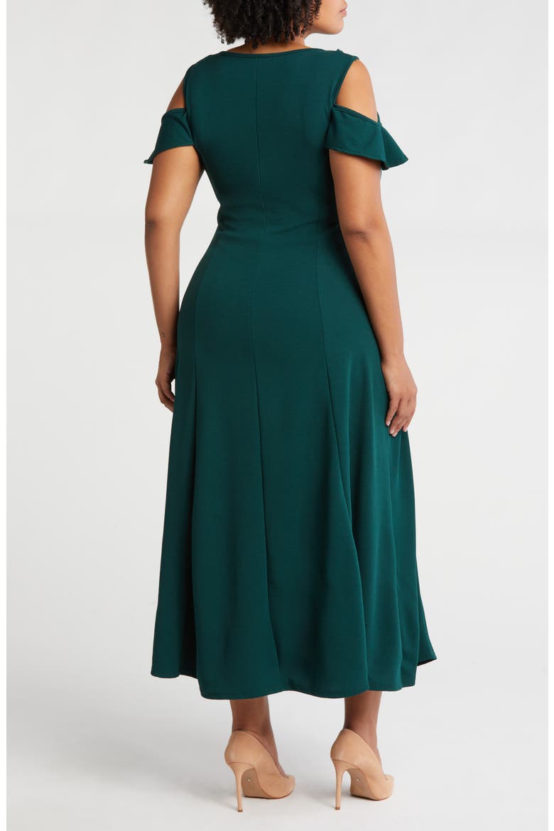 Ruffle Cold Shoulder Maxi Dress, Alternate, color, HUNTER