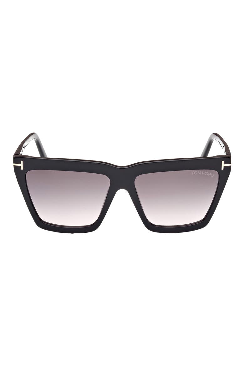 Eden 56mm Gradient Geometric Sunglasses, Main, color, SHINY BLACK / GRADIENT SMOKE