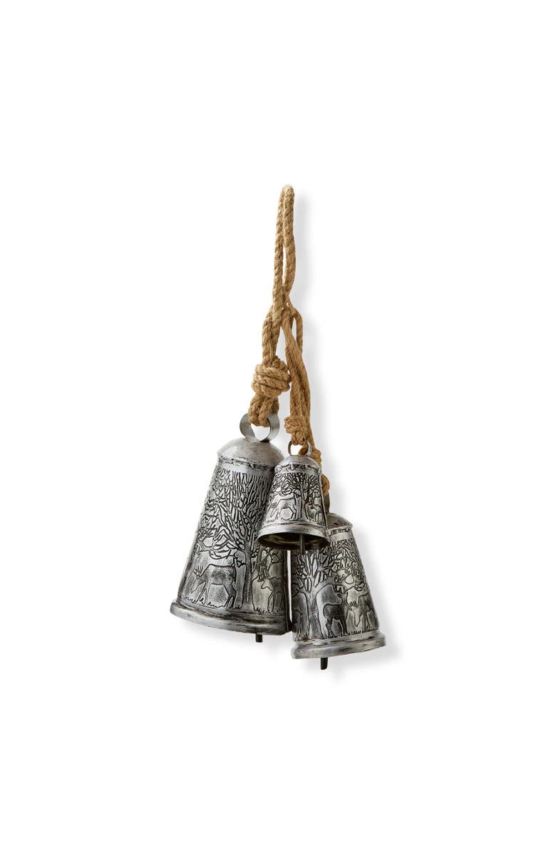tag Forest Etched Bell - Antique Silver Holiday Decorative Sculpture, Main, color, Metallic Silver