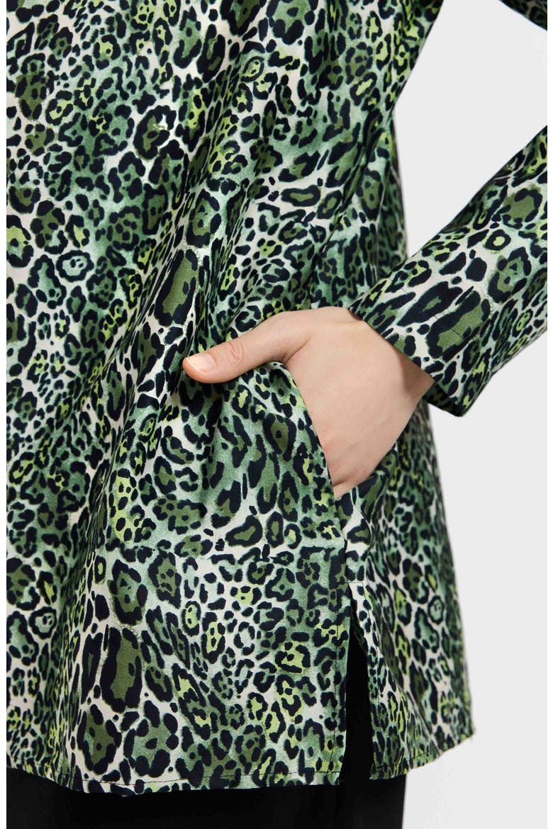 Carolina Leopard Print Cotton Sateen Button-Up Shirt, Alternate, color, BASIL GREEN/ MULTI