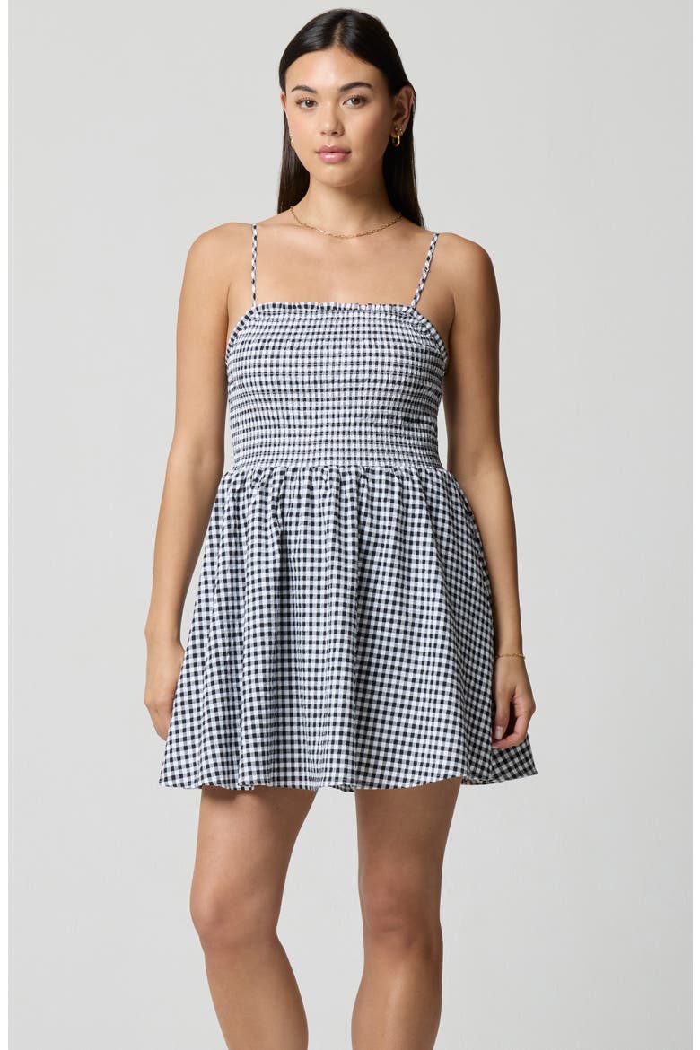 Fit & Flare Smocked Minidress, Alternate, color, BLACK/ WHITE GINGHAM