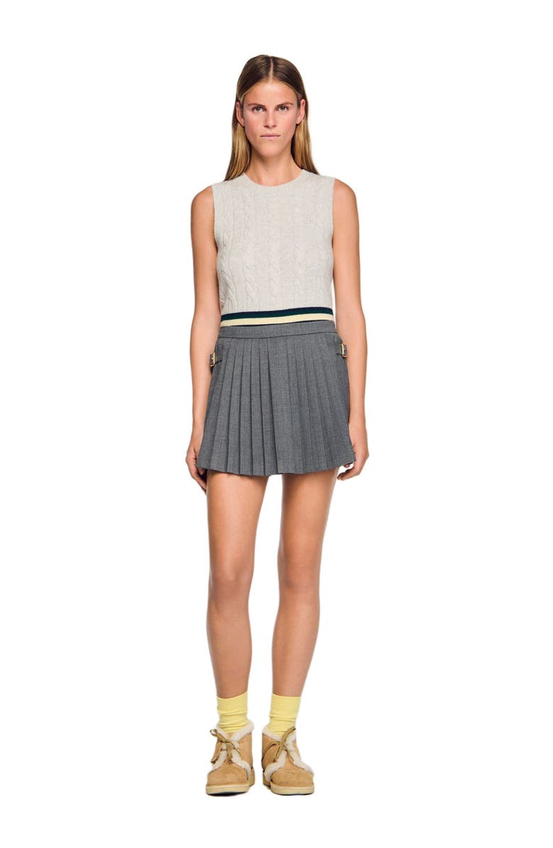 SANDRO Buckle accent pleated skort, Alternate, color, Grey