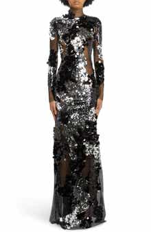 TOM FORD Long Sleeve Sequin & Mesh Gown