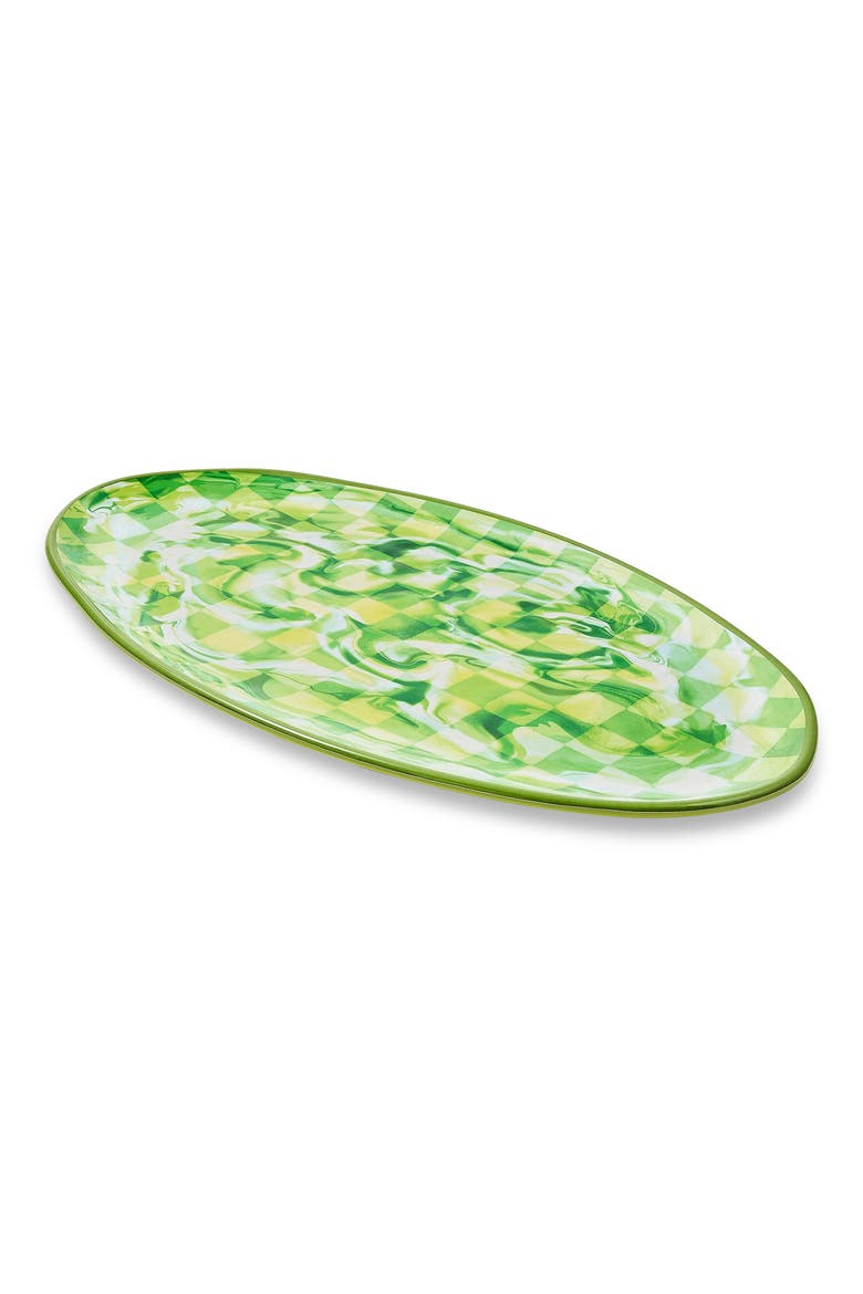 Green Marble Check Oval Melamine Platter, Main, color, GREEN