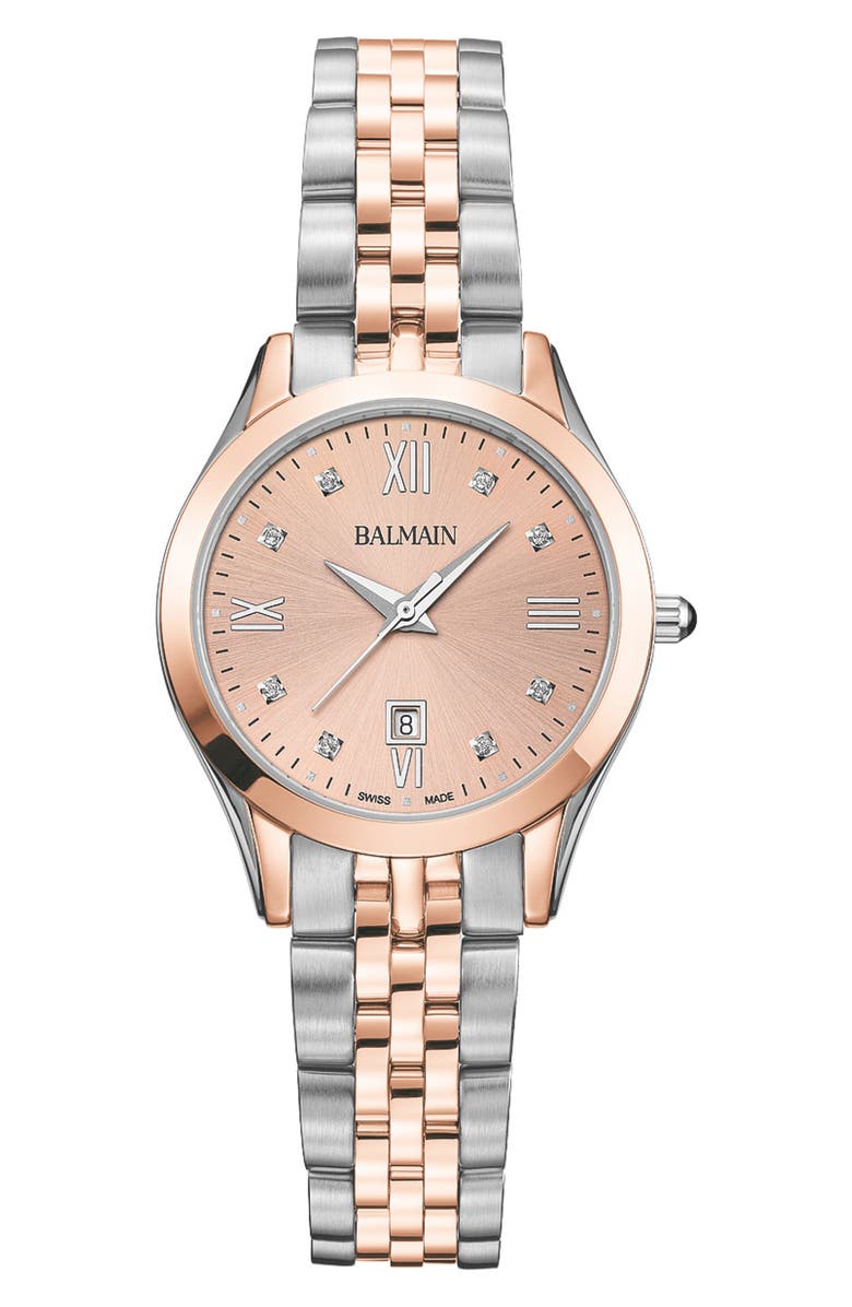 BALMAIN WATCHES Classic R Diamond Bracelet Watch, 30mm, Main, color, Bicolor Stainless Steel And R