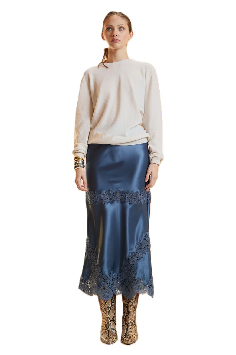 Satin Lace Skirt, Main, color, Denim Blue