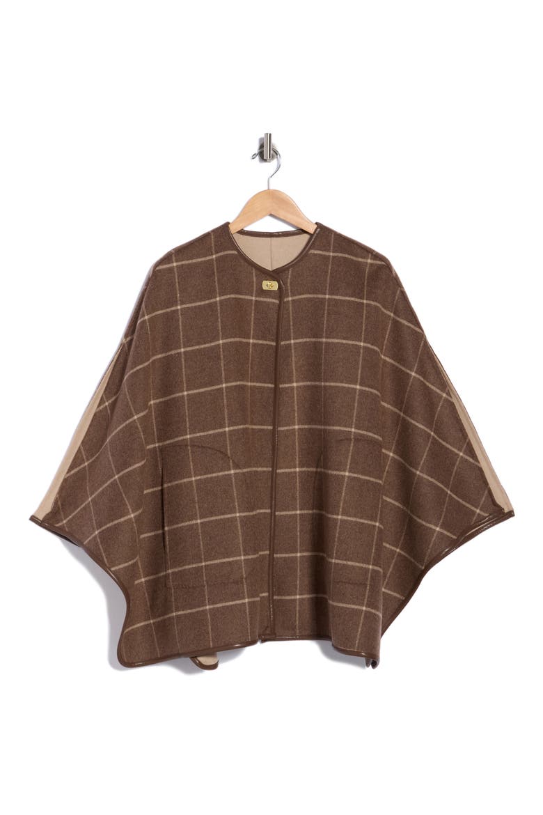Winifred Wool Blend Plaid Cape, Main, color, BROWN/CREAM