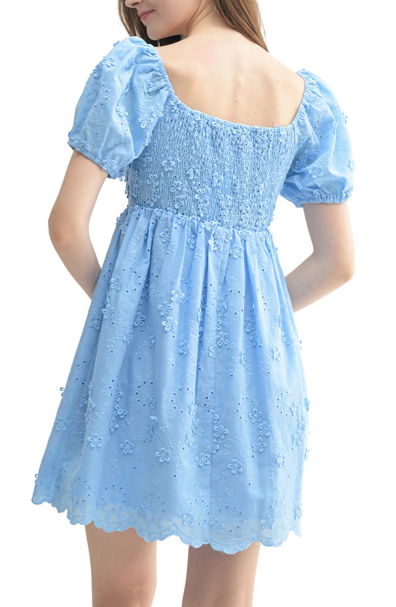 All in Favor Floral Appliqué Puff Sleeve Minidress, Alternate, color, Blue