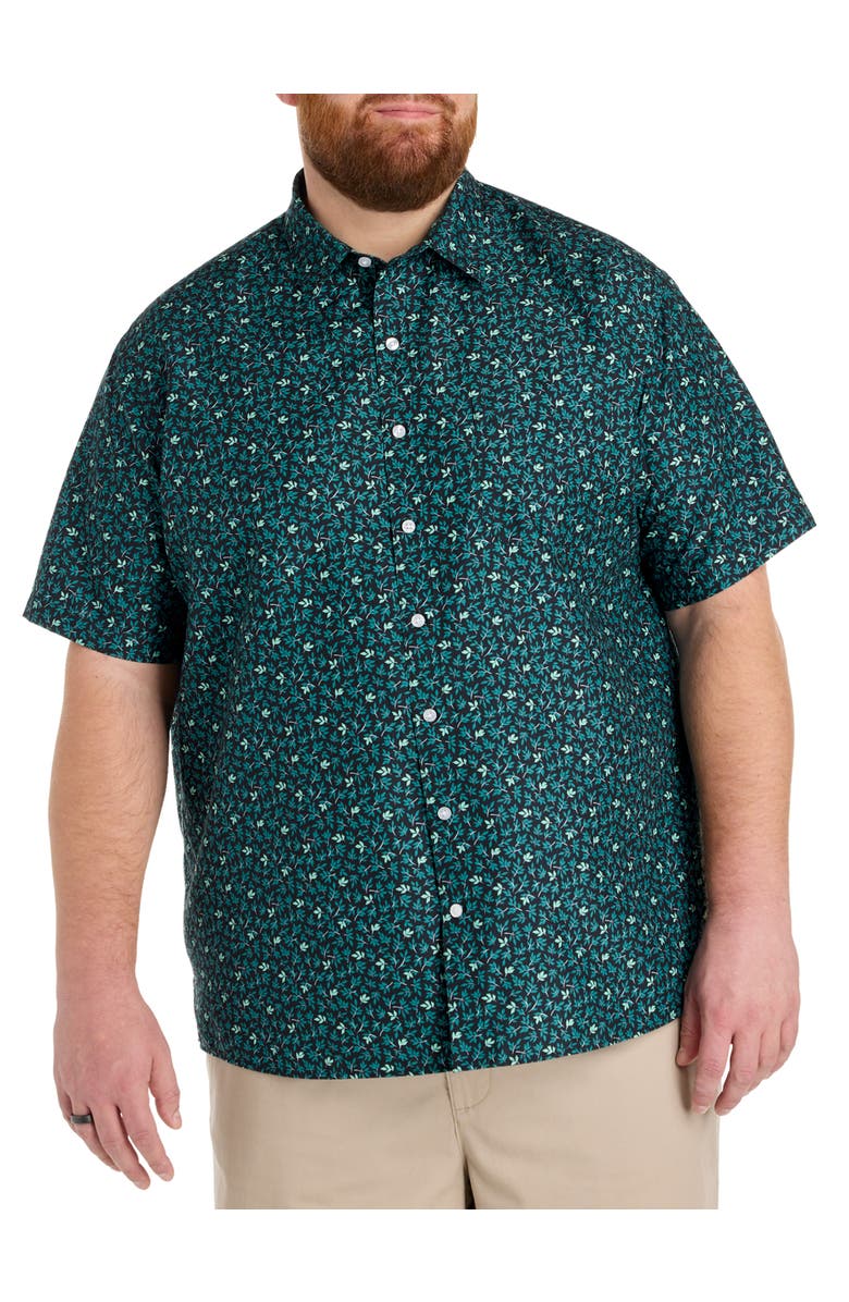 Harbor Bay by DXL Big & Tall Fern Print Microfiber Sport Shirt, Main, color, Green