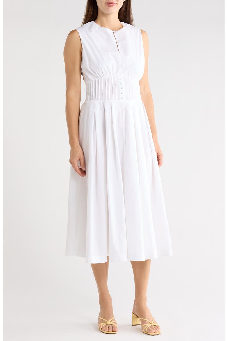 halogen sleeveless pleated dress Halogen Women's Sleeveless Pintucked Empire Waist Cotton Midi Dress - White