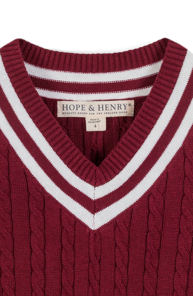 Hope & Henry Kids' Organic Short Sleeve Cricket Sweater Dress, Alternate, color, Dark Red Cable