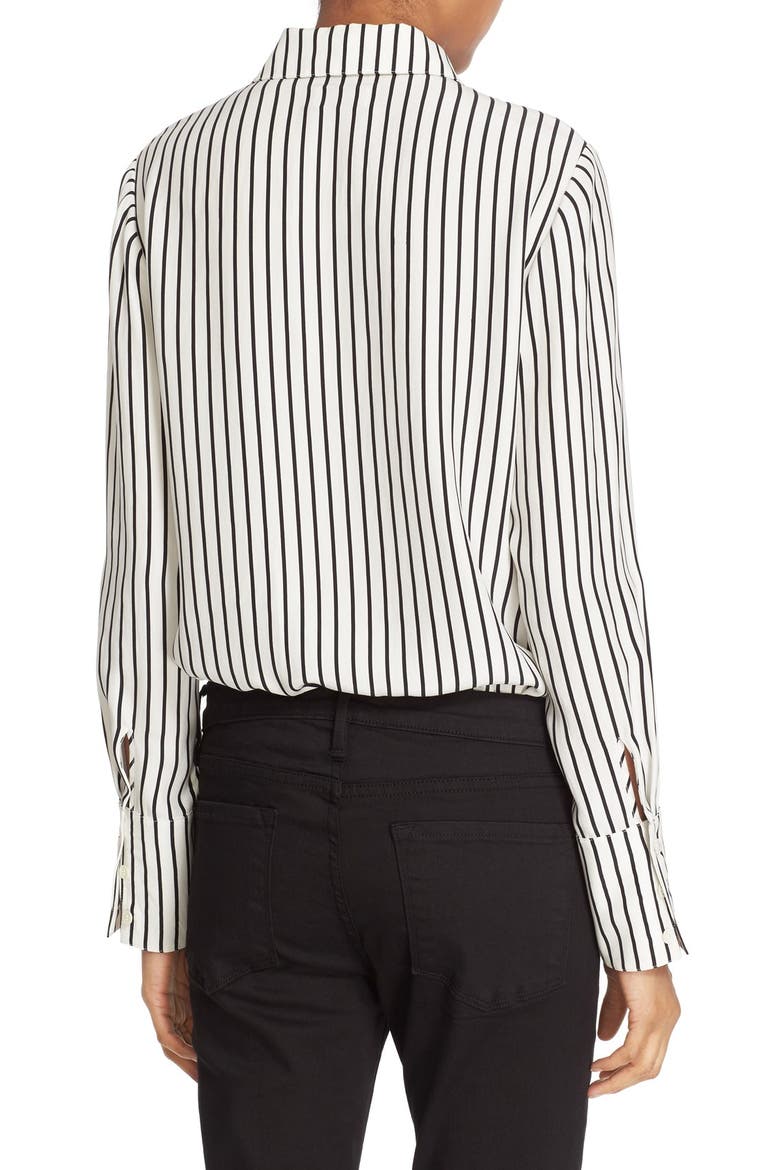 Tie Neck Stripe Silk Blouse (Nordstrom Exclusive), Alternate, color, BLANC/ NOIR CLASSIC STRIPE