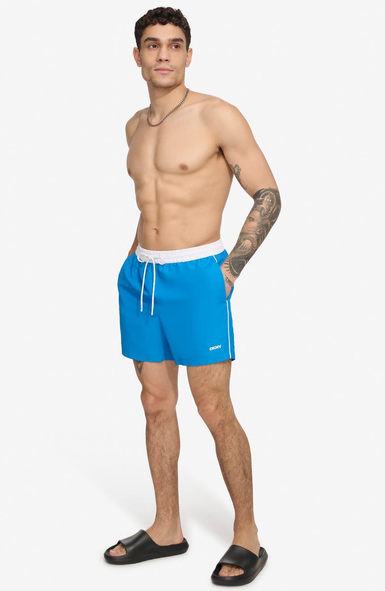 DKNY Two-Tone Swim Trunks, Alternate, color, Blue