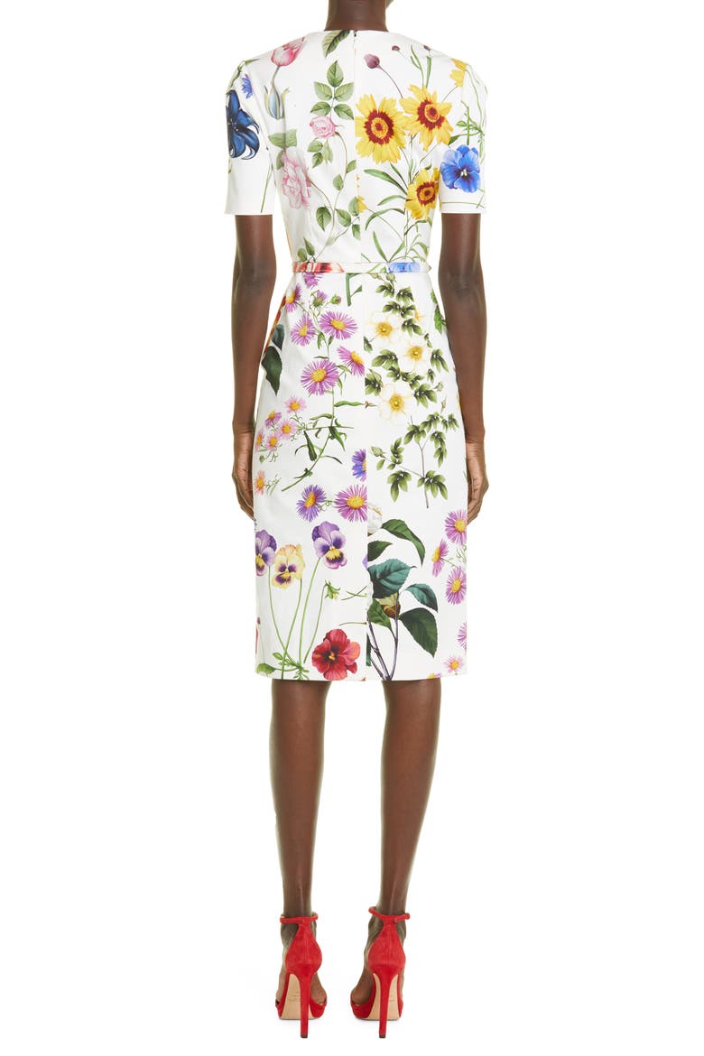 Floral Belted Stretch Cotton Twill Dress, Alternate, color, WHITE MULTI