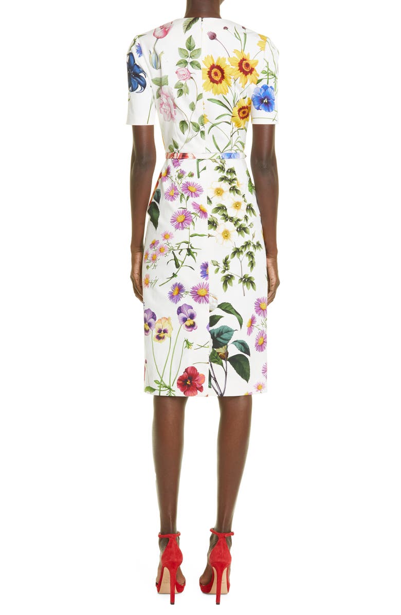 Oscar de la Renta Floral Belted Stretch Cotton Twill Dress, Alternate, color, 