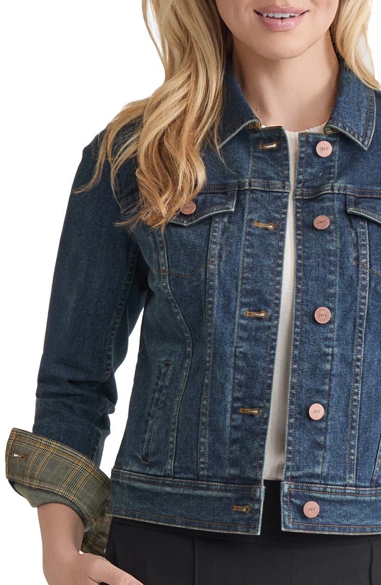 Jones New York Denim Trucker Jacket, Alternate, color, Wainscott Wash