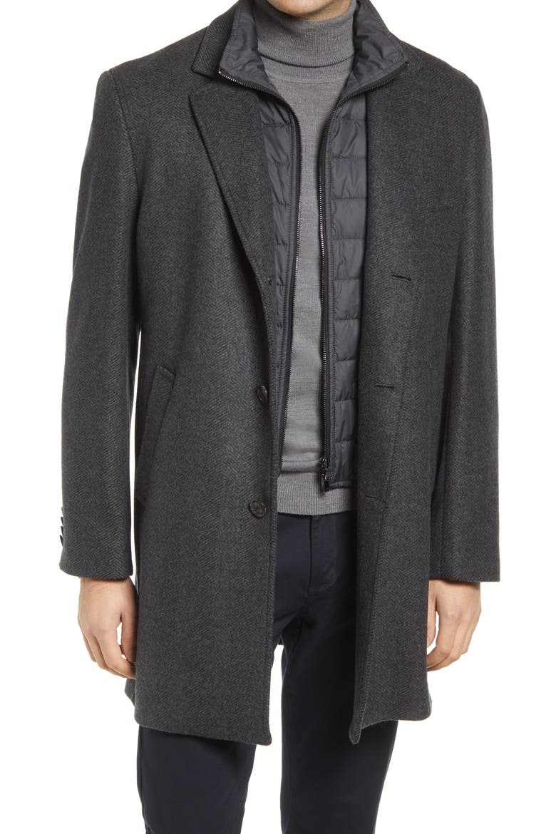 Men's Delman Wool & Cashmere Coat with Removable Bib, Main, color, CHARCOAL