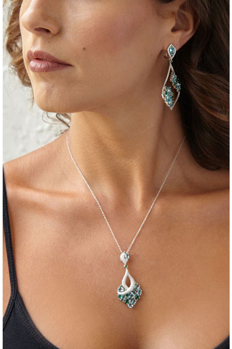 Sterling Silver CZ Cluster Open Drop Earrings, Alternate, color, BLUE