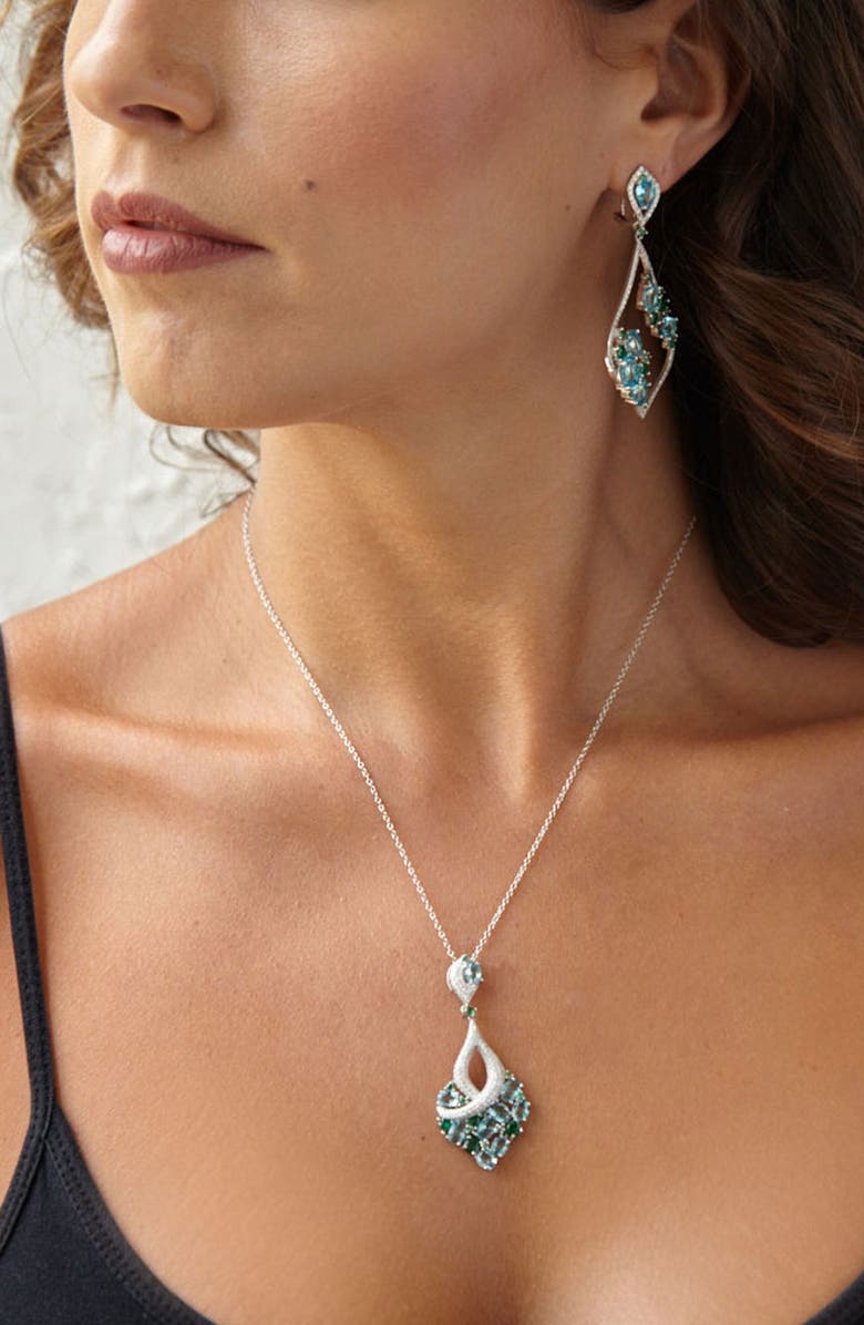 SAVVY CIE JEWELS Sterling Silver CZ Cluster Open Drop Earrings, Alternate, color, Blue