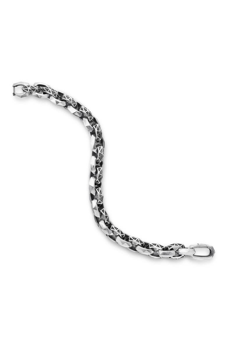 Torqued Faceted Link Bracelet in Sterling Silver with Pavé Black Diamonds, Alternate, color, STERLING SILVER