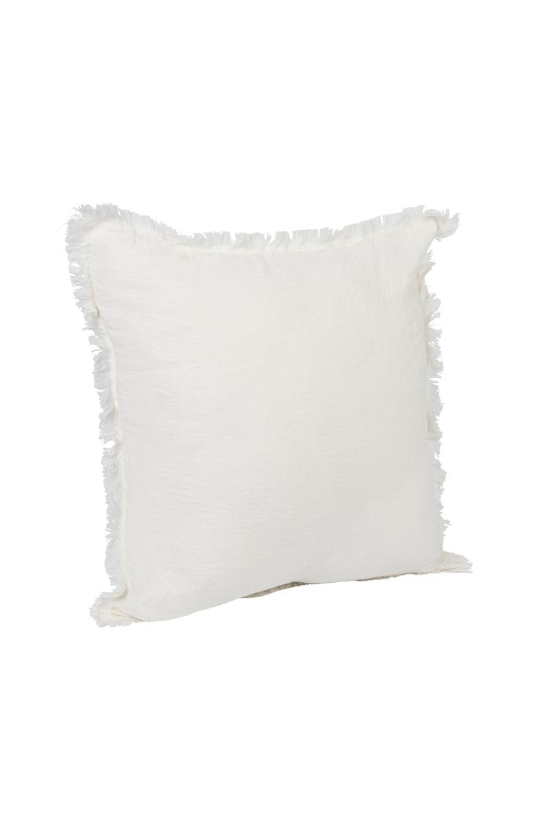 Storied Home Square Stonewashed Linen Pillow with Fringe, Ivory, Main, color, Ivory