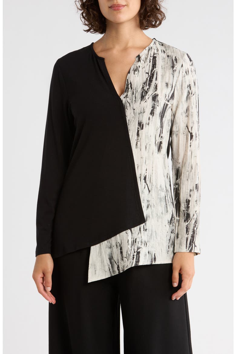 Mixed Media Long Sleeve Top, Main, color, BLACK