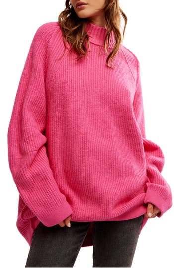 Free People Sunbeam Oversize Turtleneck Sweater In Hot Pink