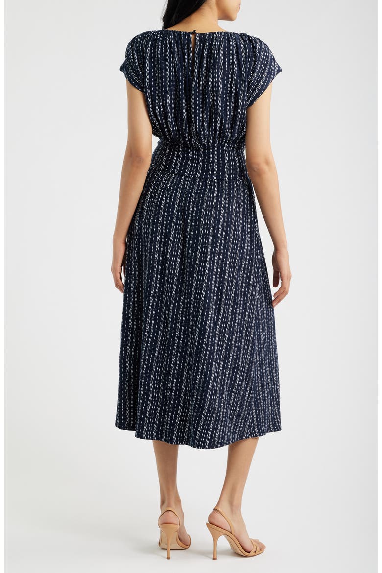 Cap Sleeve Smocked Waist Midi Dress, Alternate, color, NAVY/ IVORY