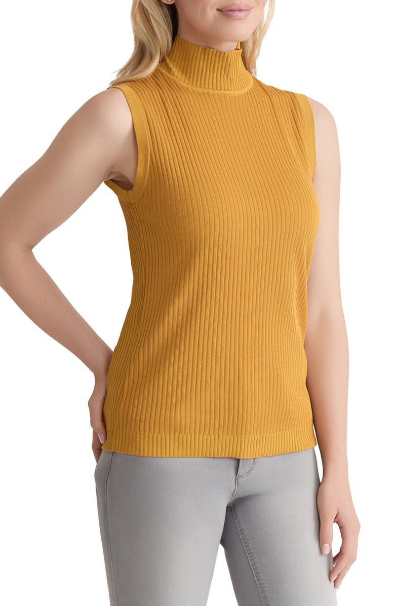 Jones New York Rib Sleeveless Turtleneck Sweater, Alternate, color, Jonagold
